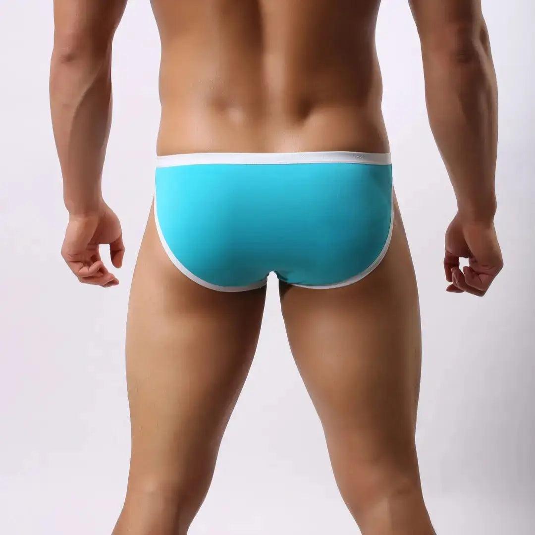 Men's Premium Ice Silk Nylon Briefs Nylon Logo Waistband and Seamless Rear Design Male Underwear - His Inwear