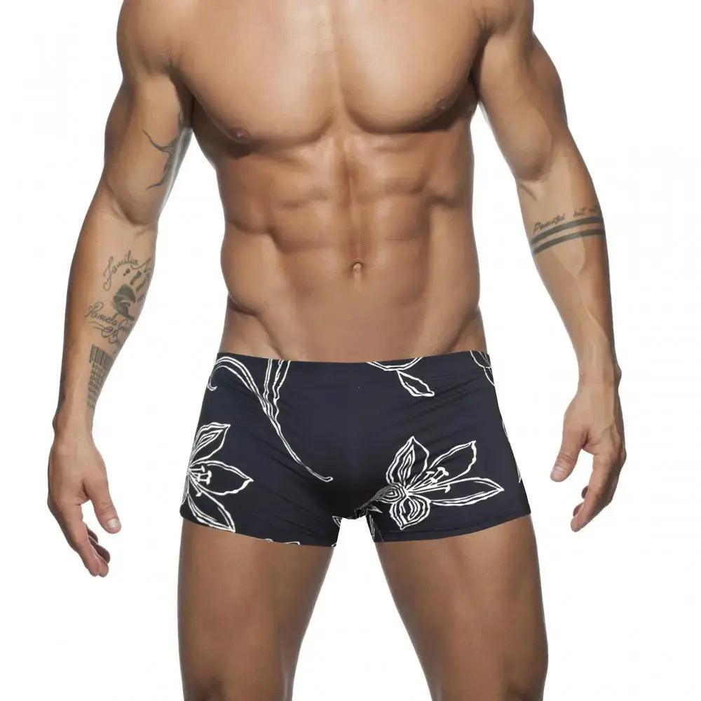 Men's Printed Low-Rise Swim Boxers with Drawstring – Quick-Dry Nylon, European Style - His Inwear