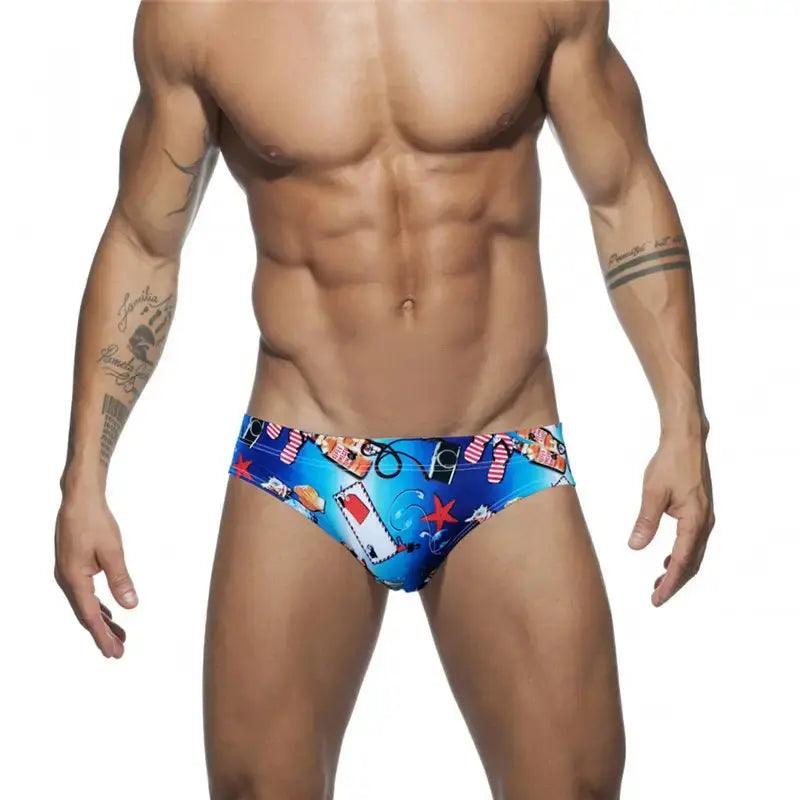 Men's Quick-Dry Low-Rise Swim Briefs – Stylish Printed Bikini Swimwear - His Inwear