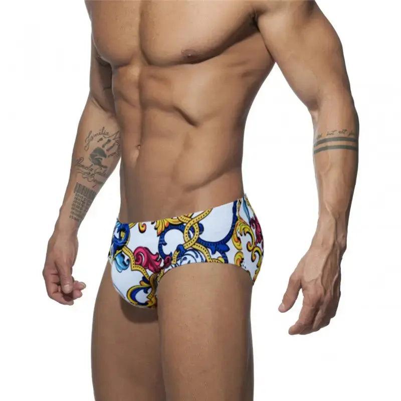 Men's Quick-Dry Low-Rise Swim Briefs – Stylish Printed Bikini Swimwear - His Inwear