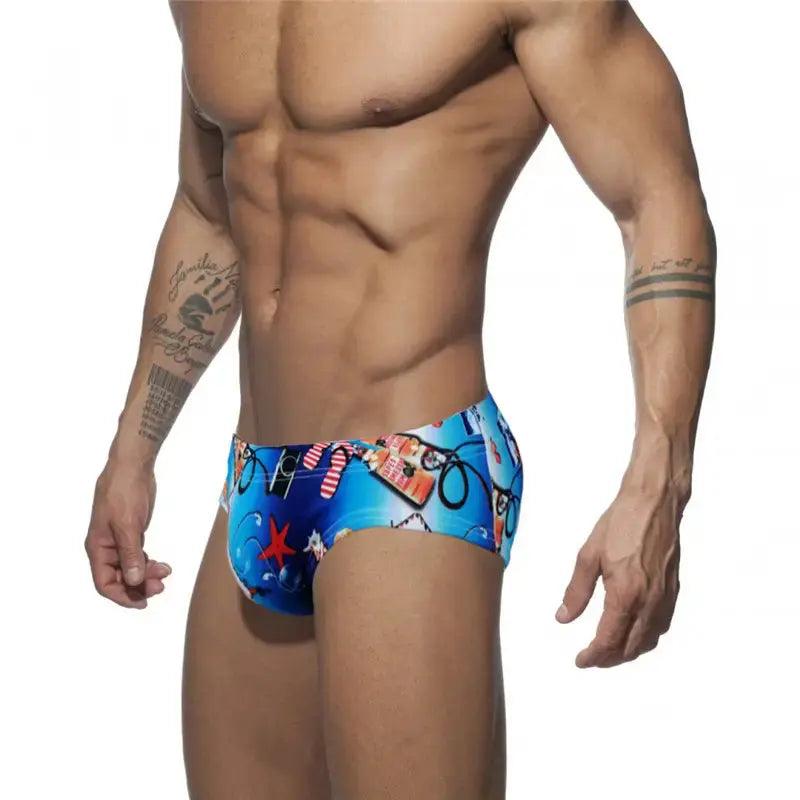 Men's Quick-Dry Low-Rise Swim Briefs – Stylish Printed Bikini Swimwear - His Inwear