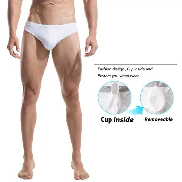 Men's Swim Briefs - Sexy Low Rise Quick Dry Swimwear with Convex Pad - His Inwear