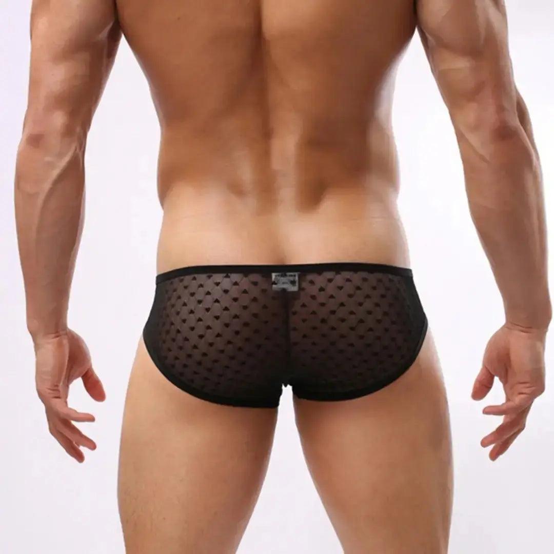 Men's Ultra-Low Rise Sexy Mesh Trunks with Heart Patterns - His Inwear