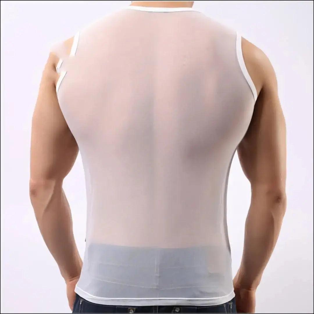 Men Sexy Shirt Sheer Stretchy Blend Male Underwear Tops - His Inwear