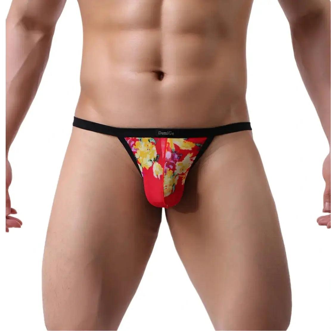 Print Men's T-Back Thong with Lycra Mesh Fabric - His Inwear